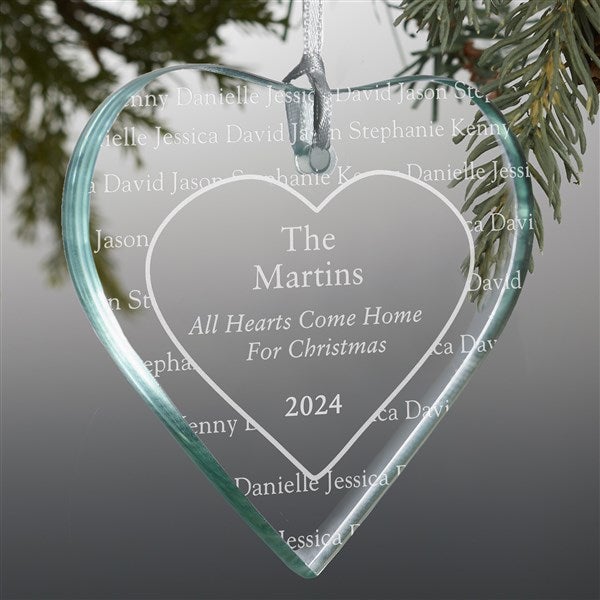Engraved Christmas Ornaments - Hearts Come Home Glass Heart - 7937