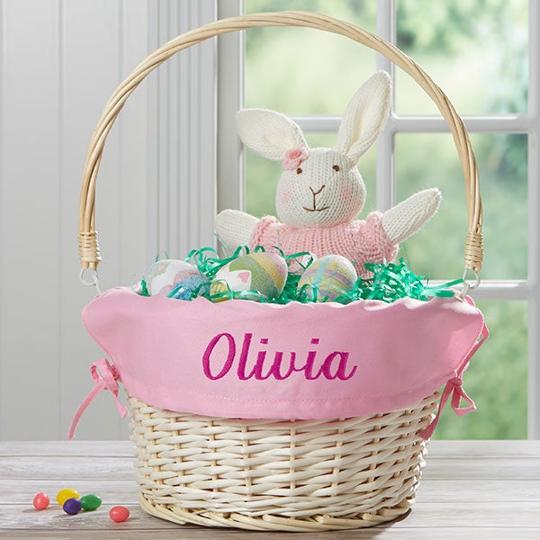 Personalized Name-Embroidered Willow Easter Basket with Folding Handle