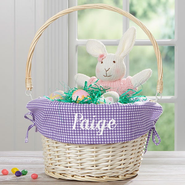 Personalized Easter Tote,Kids Egg Hunt Bag Personalized Easter Basket with Purple Liner,Personalized Easter Basket,Easter Bucket Bunny Bag