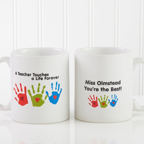 Personalized Teacher Coffee Mug - Kids Handprints - 8027