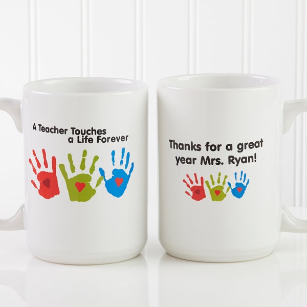 Personalized Teacher Coffee Mug - Kids Handprints - 8027