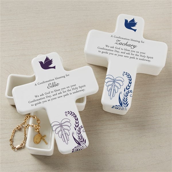 Personalized Ceramic Cross Box - Confirmation Blessings - 8189
