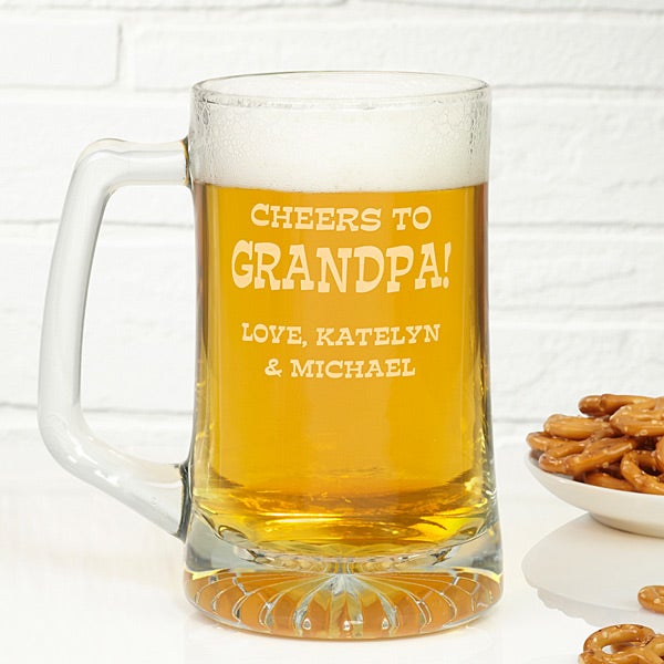 Cheers to Grandpa - Personalized Beer Mug - 70th Birthday Gift Ideas for Grandpa