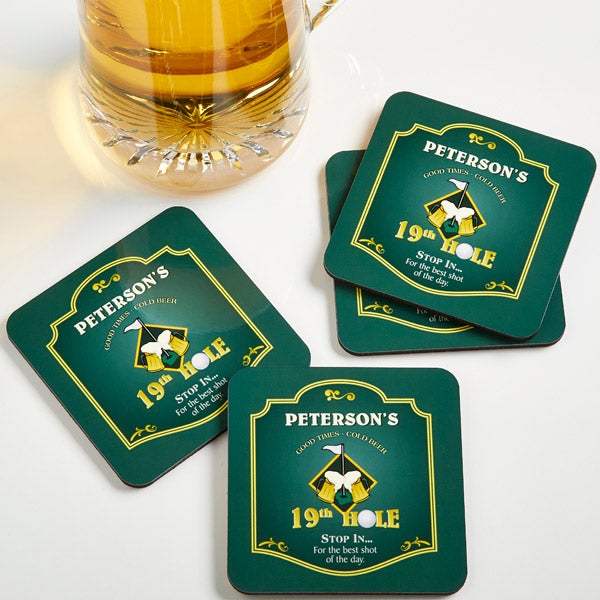 Personalized Golf Bar Coasters - 19th Hole - 8442