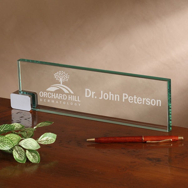 Personalized Corporate Engraved Logo Glass Nameplates - 8555