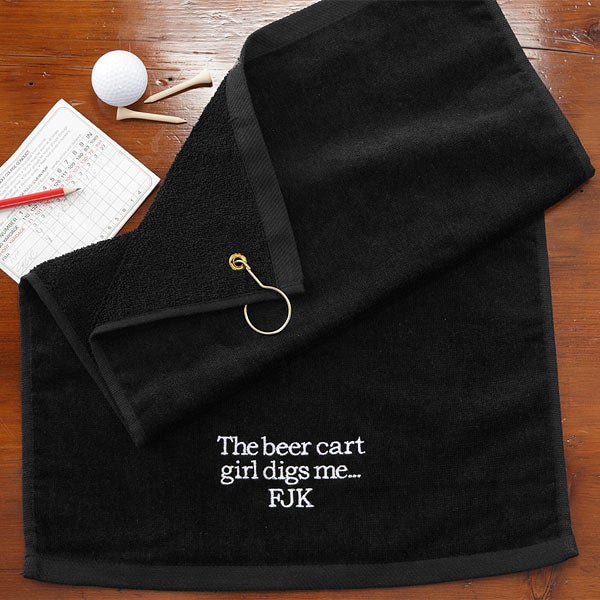 Embroidered Black Personalized Golf Towels - You Design It