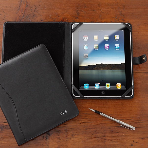 Personalized iPad Case - Black Leather - 8748