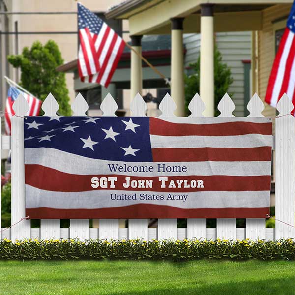 Personalized Military Welcome Home Banner - American Flag - 8902