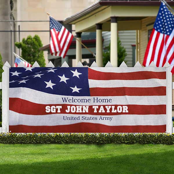 Personalized Military Welcome Home Banner - American Flag - 8902