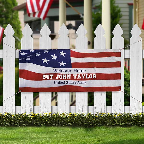 Personalized Military Welcome Home Banner - American Flag - 8902