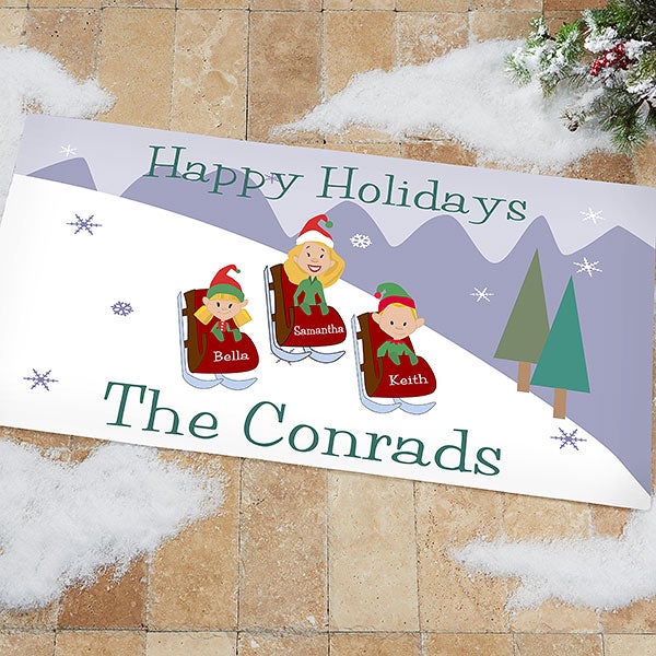 Personalized Holiday Doormats - Sledding Family - 9184