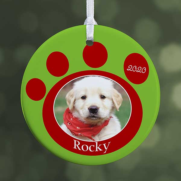 Pawprint Memorial Dog Photo Ornament remember a beloved pet