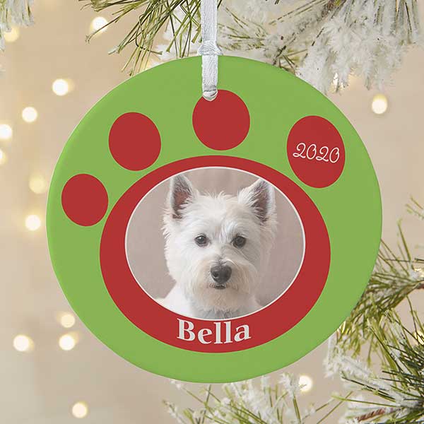 Pawprint Memorial Dog Photo Ornament remember a beloved pet