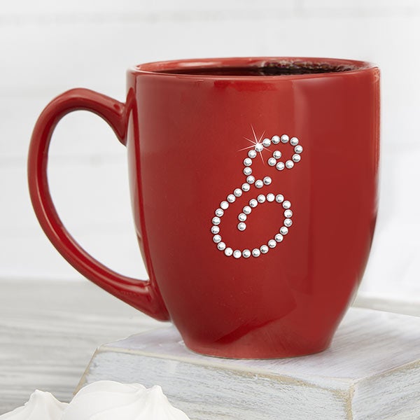 Rhinestone Initial Mug Personalized 16 oz Black Bistro Mug