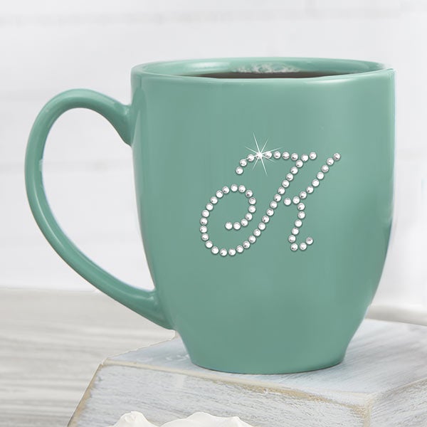 Rhinestone Initial Mug Personalized 16 oz Aqua Bistro Mug