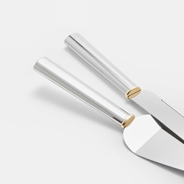 Engraved Silver and Gold Band Wedding Cake Server Set