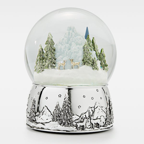 Engraved Winter Castle with Train Snow Globe