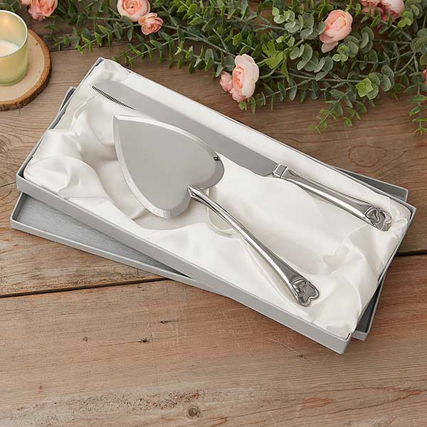 Personalized Wedding Cake Knife & Server Set Heart Design
