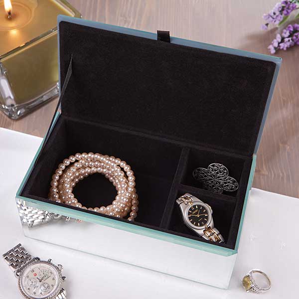 Personalized Small Mirrored Jewelry Box Custom Engraved Message