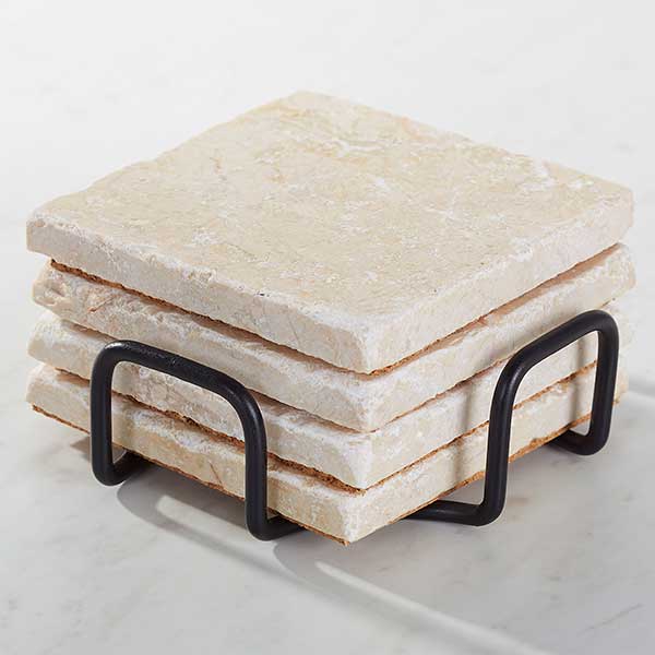 Merry Mistletoe Wreath Personalized Tumbled Stone Coaster Set