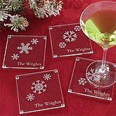 Holiday Snowflake Personalized Glass Coaster Set - 6329