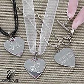 Engraved Silver Heart Necklace Set with Swarovski Crystals - 6345