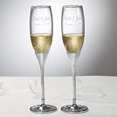 Personalized Wedding Champagne Flute Set - Silver & Crystal - 7146