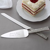Engraved Wedding Cake Knife  Server Set with Rhinestone Handle - 7148