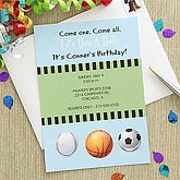 Personalized Sports Party Invitations - Baseball, Basketball, Soccer - 7211