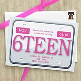 Personalized 16th Birthday Party Invitations - License Plate - 7274