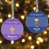 Personalized Brother or Sister Cartoon Character Christmas Ornament - 7655