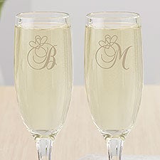 Personalized Champagne Flute Set with Monogram - Toast To Love - 7975