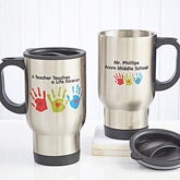 Personalized Teacher Travel Mugs - Kids Handprints - 8028