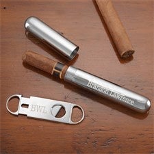 Engraved Silver Cigar Case and Cutter Set - 8655