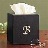 Personalized Tissue Box Cover - Black Leather - 8741