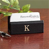 Personalized Desk Business Card Holder - Leather - 8752