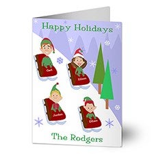Personalized Sledding Family Characters Christmas Cards - 8777