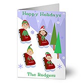 Personalized Holiday Greeting Cards - Sledding Family - 9240