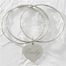 Personalized Silver Heart Bangle Bracelet - 9850