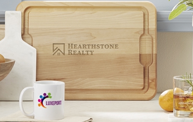 cutting board and mug