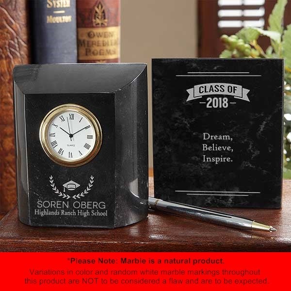 Personalized Marble Desk Clock - Graduation