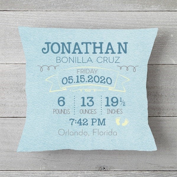 Personalized 18" Birth Announcement Pillow