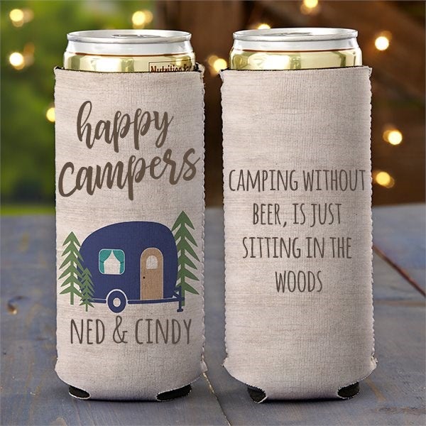 Happy Camper Personalized Camping Slim Can Cooler