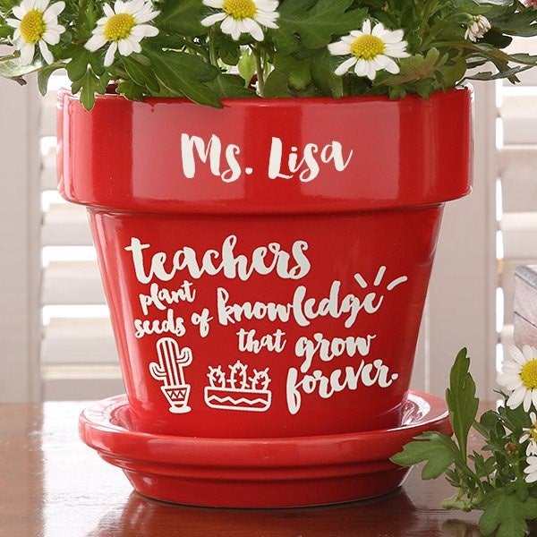 Personalized Teacher Gift Flower Pot - Purple