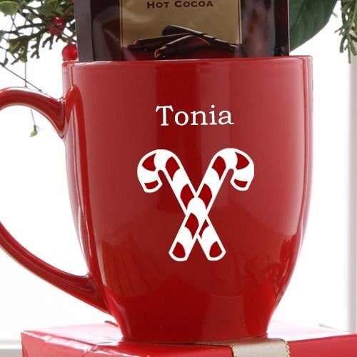 Holiday Cheer Personalized 16 oz Bistro Mug - Red