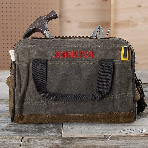 Embroidered Olive Waxed Canvas Tool Bag