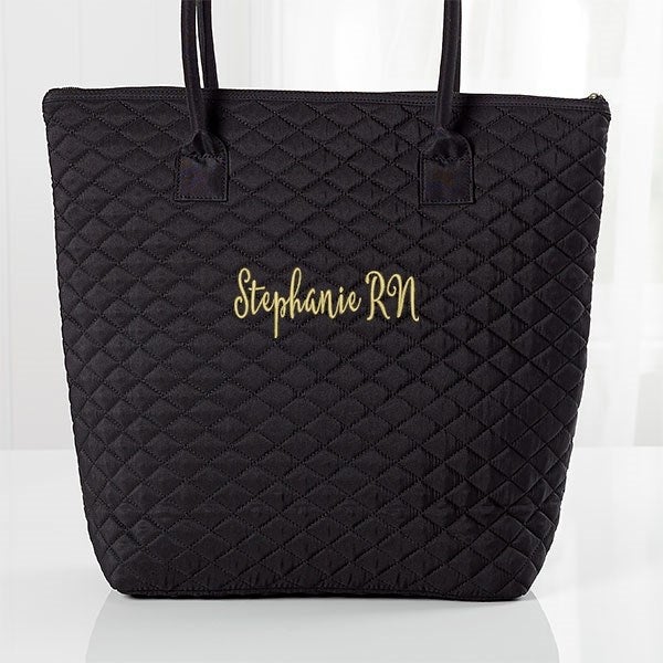 Embroidered Quilted Shoulder Bag - Name