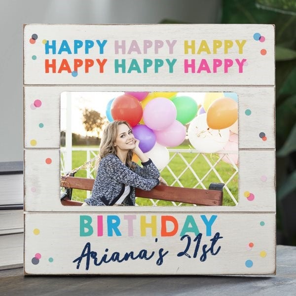 Happy Happy Birthday Personalized Shiplap Frame - 5x7 Horizontal