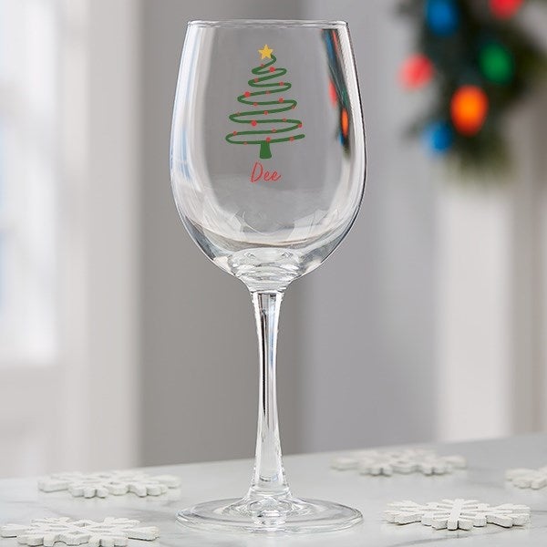 Abstract Christmas Tree Personalized White Wine Glass