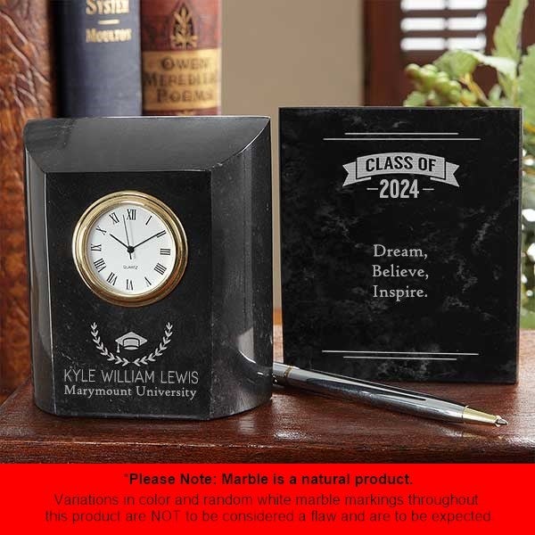 Personalized Marble Desk Clock - Graduation